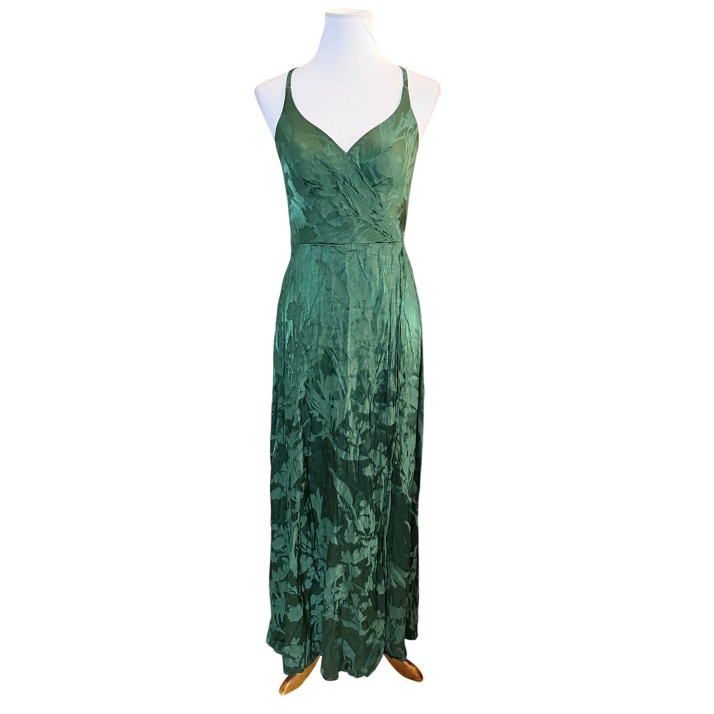 Azazie Atelier Megan Maxi Dress Women 6 Green Floral Fil Coupe Jacquard Gown